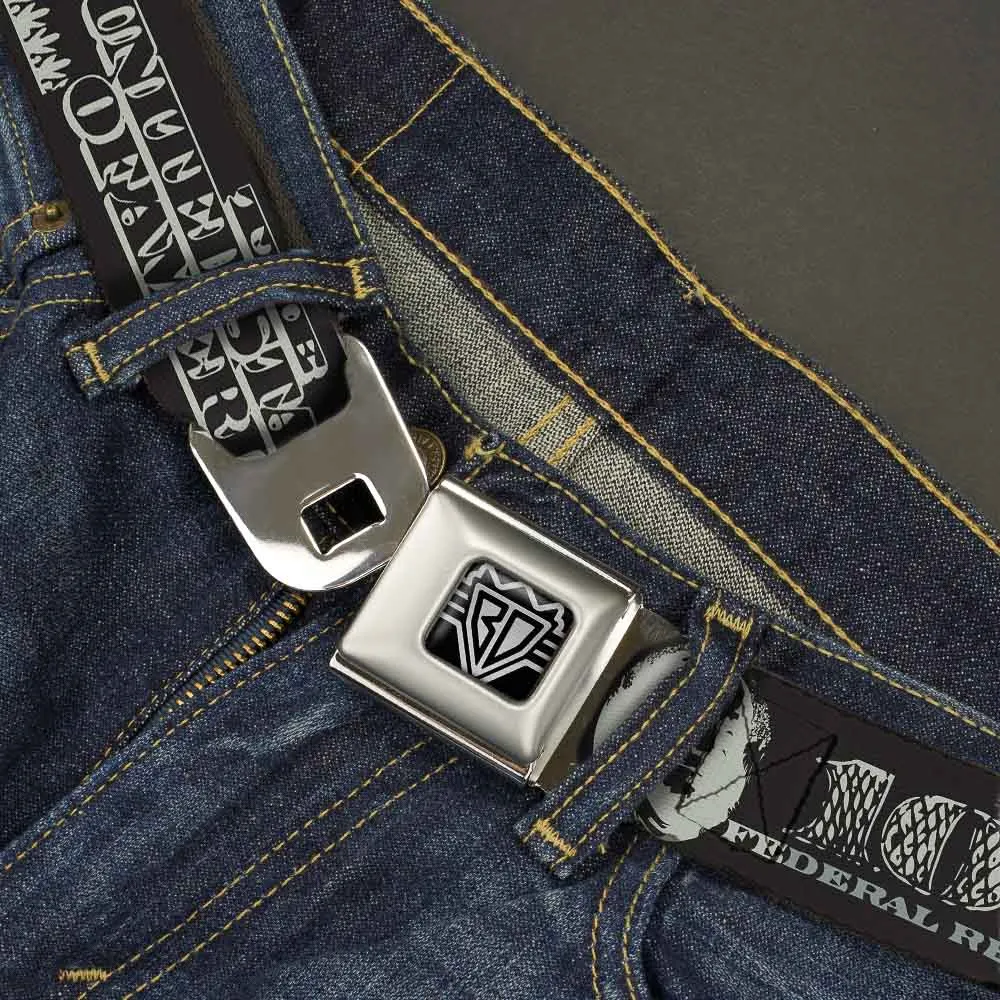 BD Wings Logo CLOSE-UP Full Color Black Silver Seatbelt Belt - Americana One Hundred Dollar Bill Elements Black/Gray Webbing