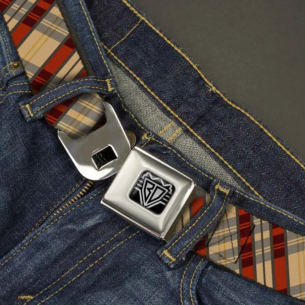 BD Wings Logo CLOSE-UP Full Color Black Silver Seatbelt Belt - Americana Plaid X Webbing