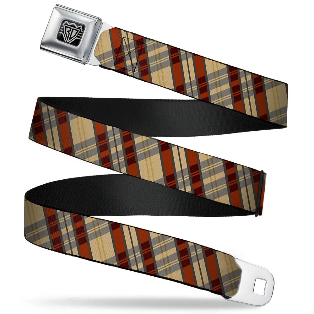 BD Wings Logo CLOSE-UP Full Color Black Silver Seatbelt Belt - Americana Plaid X Webbing