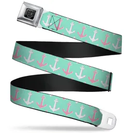 BD Wings Logo CLOSE-UP Full Color Black Silver Seatbelt Belt - Anchor2 CLOSE-UP Green/Pink/White Webbing