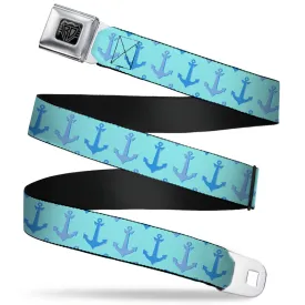 BD Wings Logo CLOSE-UP Full Color Black Silver Seatbelt Belt - Anchor2 CLOSE-UP Turquoise/Blues Webbing