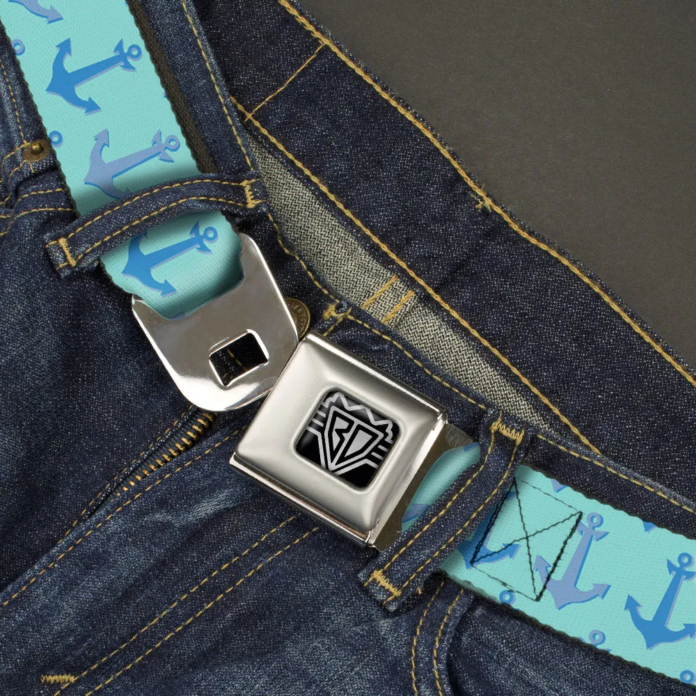 BD Wings Logo CLOSE-UP Full Color Black Silver Seatbelt Belt - Anchor2 CLOSE-UP Turquoise/Blues Webbing