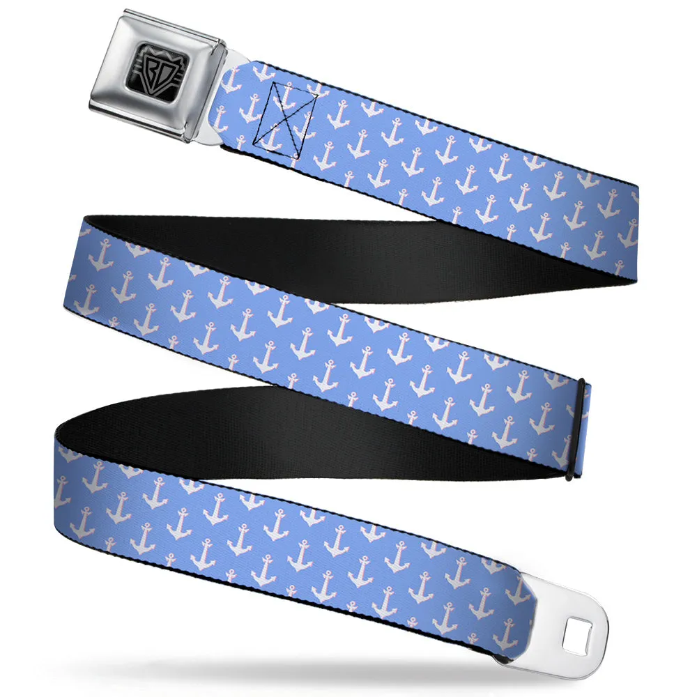 BD Wings Logo CLOSE-UP Full Color Black Silver Seatbelt Belt - Anchor2 Monogram Baby Blue/Baby Pink/White Webbing