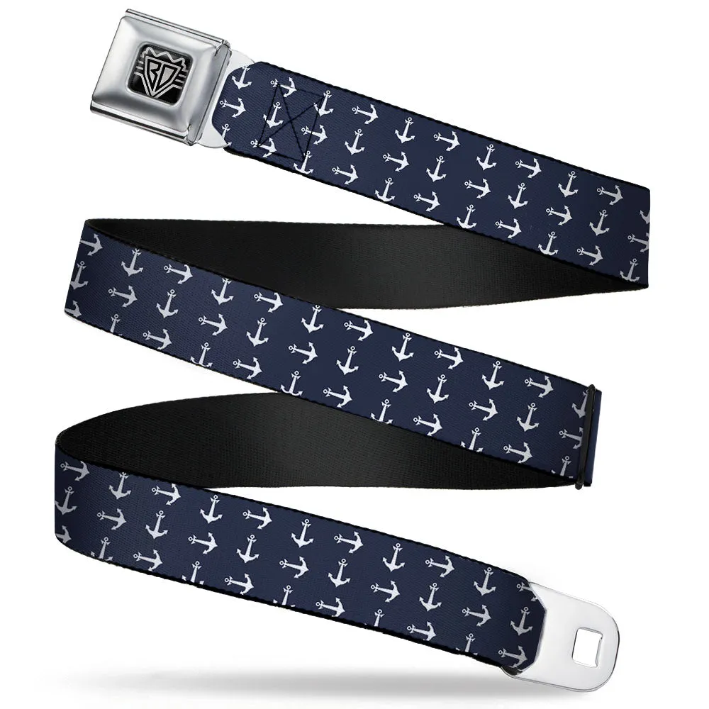 BD Wings Logo CLOSE-UP Full Color Black Silver Seatbelt Belt - Anchors Navy/White Webbing