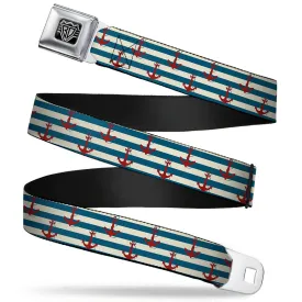 BD Wings Logo CLOSE-UP Full Color Black Silver Seatbelt Belt - Anchors w/Stripes White/Blue/Red Webbing