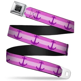 BD Wings Logo CLOSE-UP Full Color Black Silver Seatbelt Belt - Anchor/Stripe Pinks/Purple Webbing