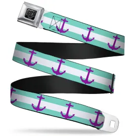 BD Wings Logo CLOSE-UP Full Color Black Silver Seatbelt Belt - Anchor/Stripe Teal/White/Purple Webbing