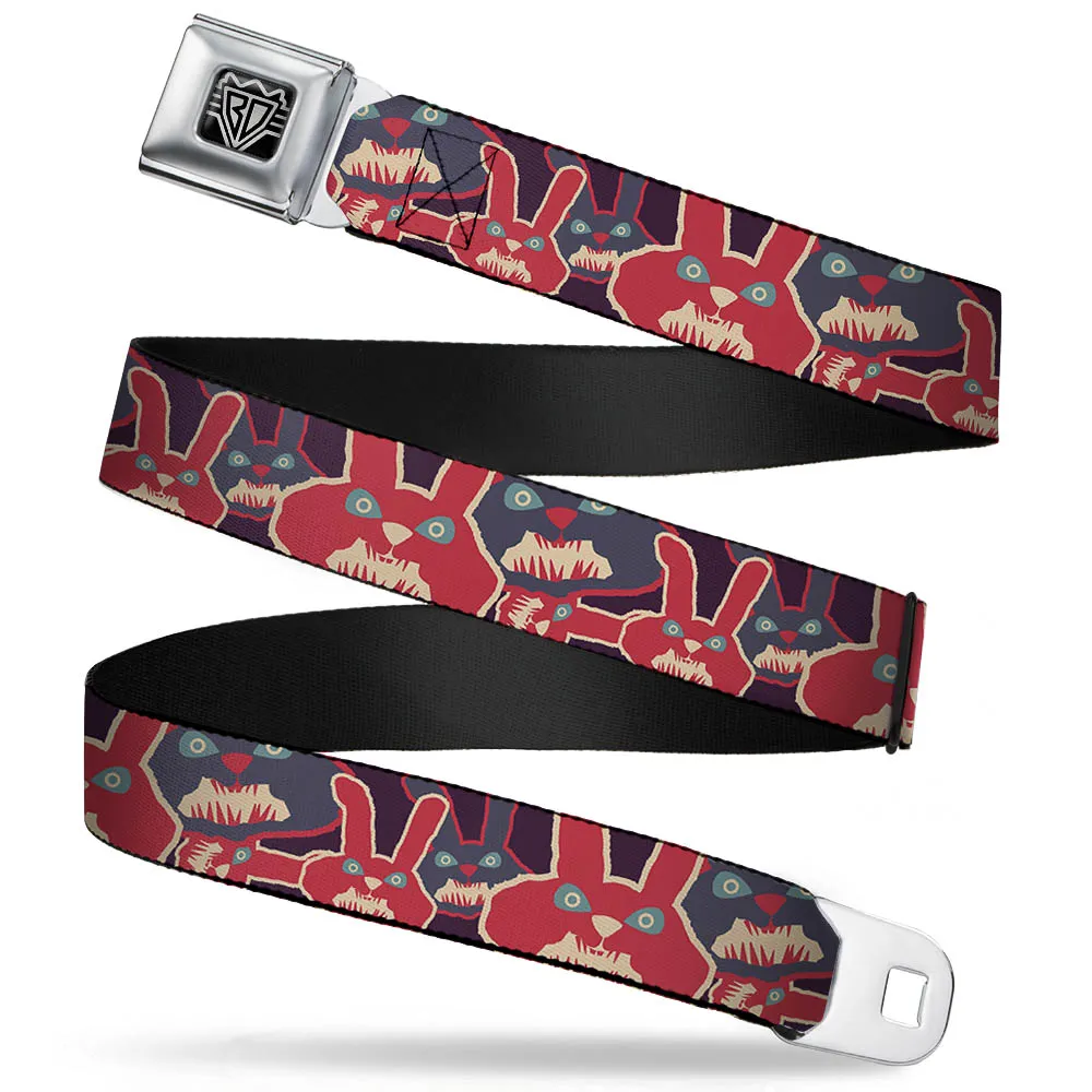 BD Wings Logo CLOSE-UP Full Color Black Silver Seatbelt Belt - Angry Bunnies Purple/Red/Blue Webbing