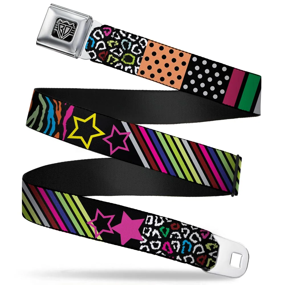 BD Wings Logo CLOSE-UP Full Color Black Silver Seatbelt Belt - Animal Skins & Stripes 1 Webbing