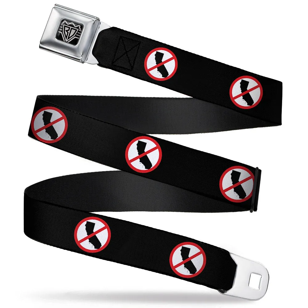 BD Wings Logo CLOSE-UP Full Color Black Silver Seatbelt Belt - Anti-California Logo Black/Red/White Webbing