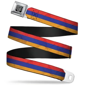 BD Wings Logo CLOSE-UP Full Color Black Silver Seatbelt Belt - Armenia Flag Distressed Webbing