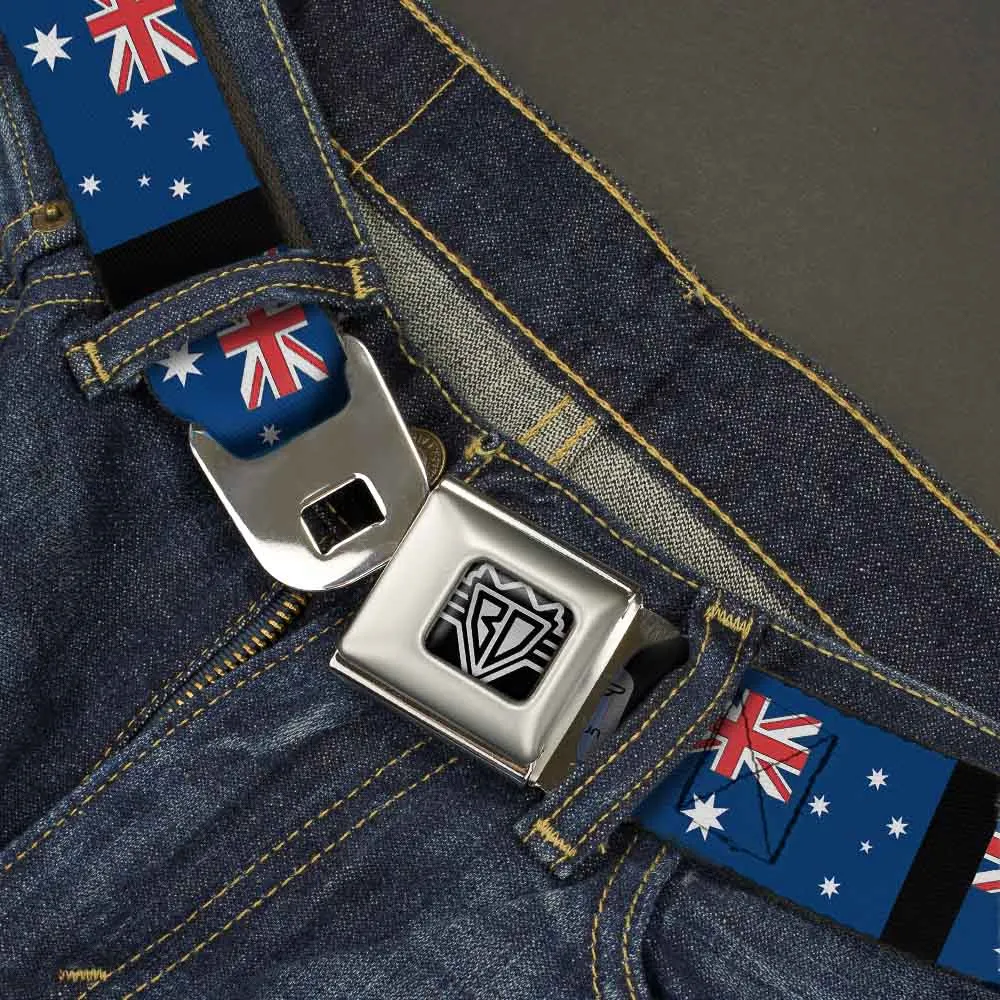 BD Wings Logo CLOSE-UP Full Color Black Silver Seatbelt Belt - Australia Flags Webbing