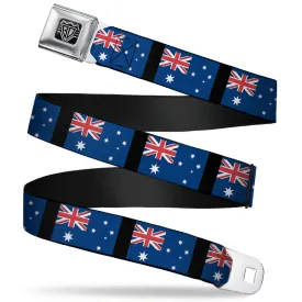 BD Wings Logo CLOSE-UP Full Color Black Silver Seatbelt Belt - Australia Flags Webbing