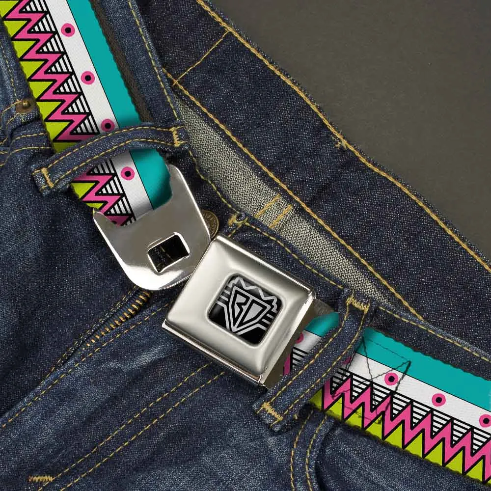 BD Wings Logo CLOSE-UP Full Color Black Silver Seatbelt Belt - Aztec14 Seafoam Green/White/Pink/Lime Green/Black Webbing