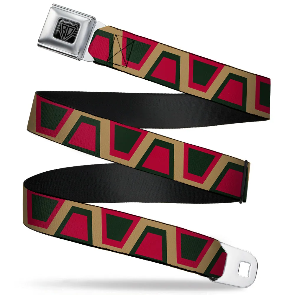 BD Wings Logo CLOSE-UP Full Color Black Silver Seatbelt Belt - Aztec17 Tan/Red/Black Webbing