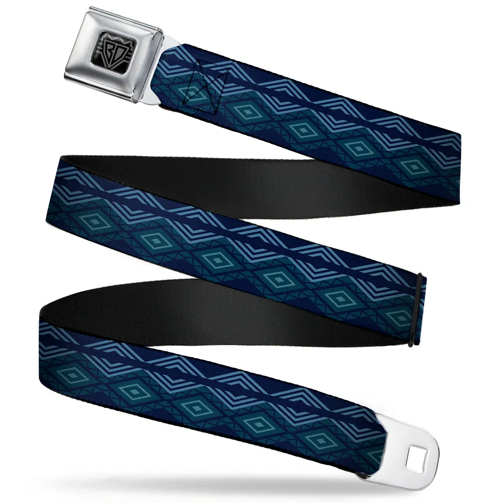 BD Wings Logo CLOSE-UP Full Color Black Silver Seatbelt Belt - Aztec3 Blues Webbing