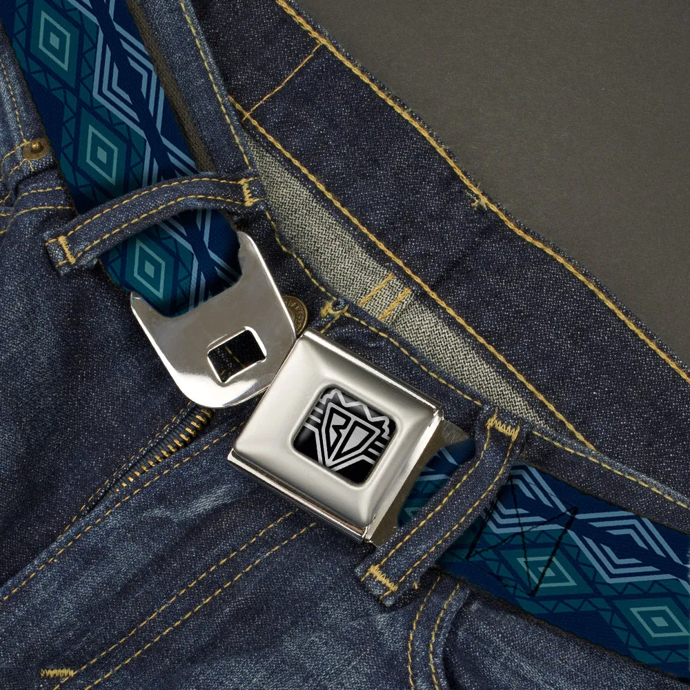 BD Wings Logo CLOSE-UP Full Color Black Silver Seatbelt Belt - Aztec3 Blues Webbing