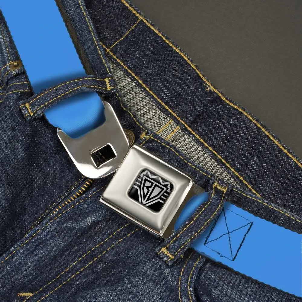 BD Wings Logo CLOSE-UP Full Color Black Silver Seatbelt Belt - Baby Blue Webbing