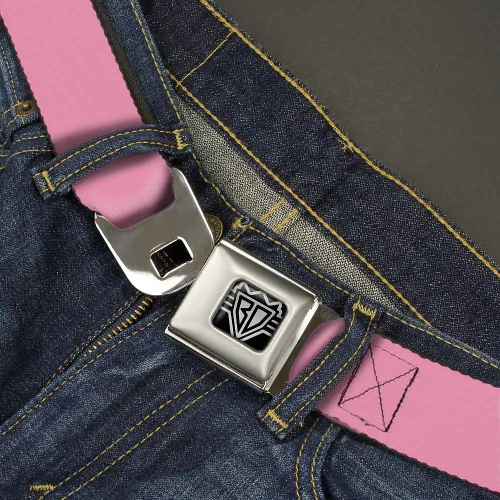 BD Wings Logo CLOSE-UP Full Color Black Silver Seatbelt Belt - Baby Pink Webbing