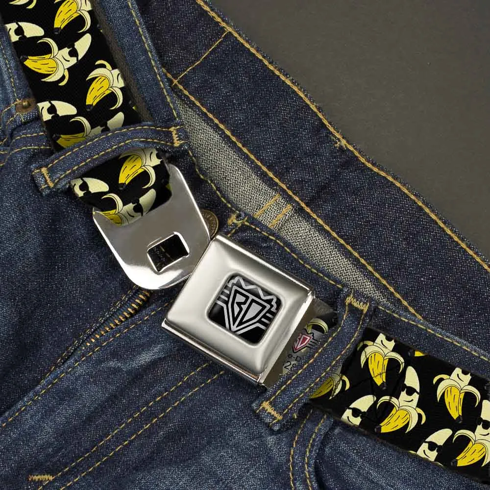 BD Wings Logo CLOSE-UP Full Color Black Silver Seatbelt Belt - Banana Peeled w/Sunglasses Black/Yellow Webbing