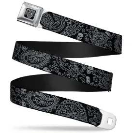 BD Wings Logo CLOSE-UP Full Color Black Silver Seatbelt Belt - Bandana/Skulls Black/Silver Webbing