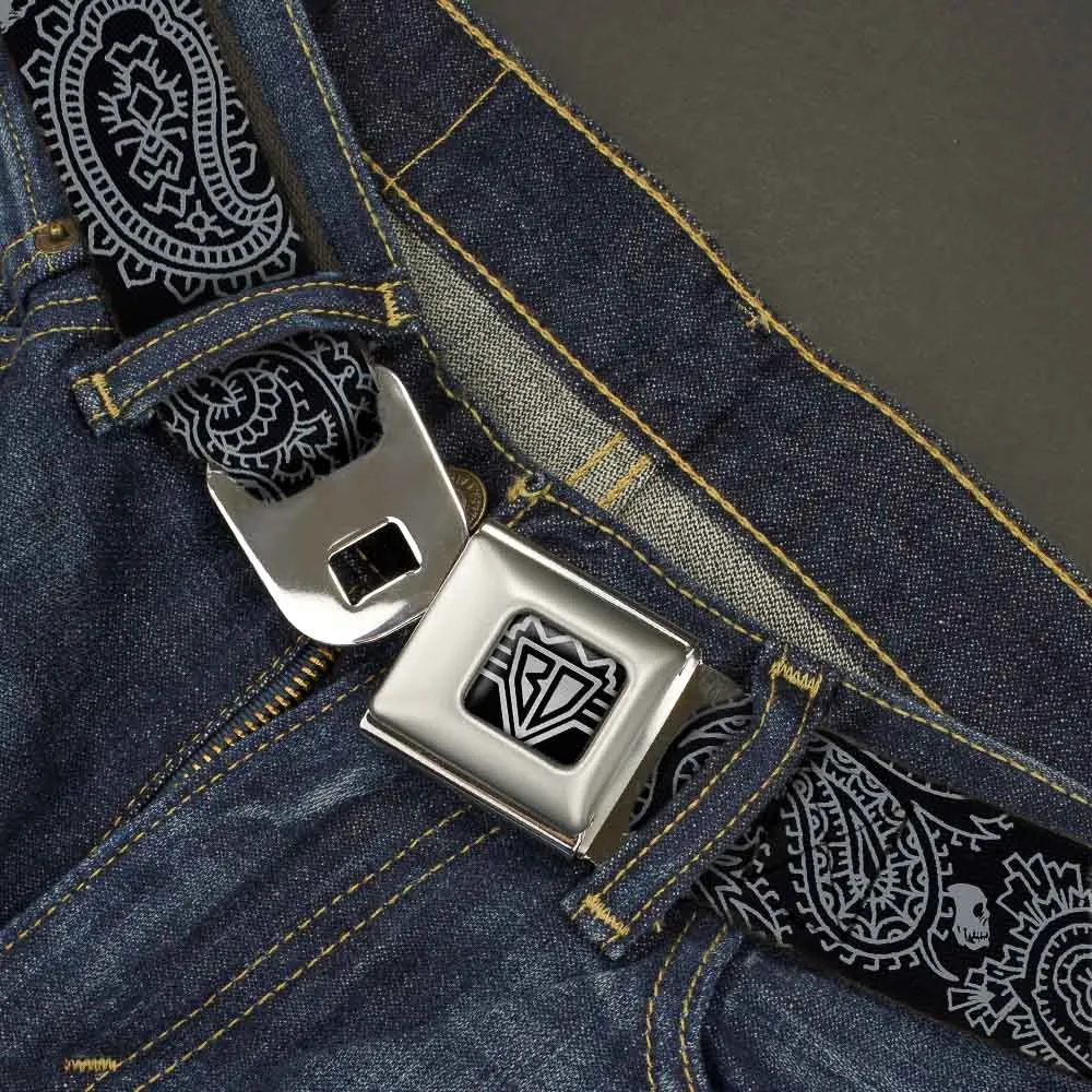 BD Wings Logo CLOSE-UP Full Color Black Silver Seatbelt Belt - Bandana/Skulls Black/Silver Webbing