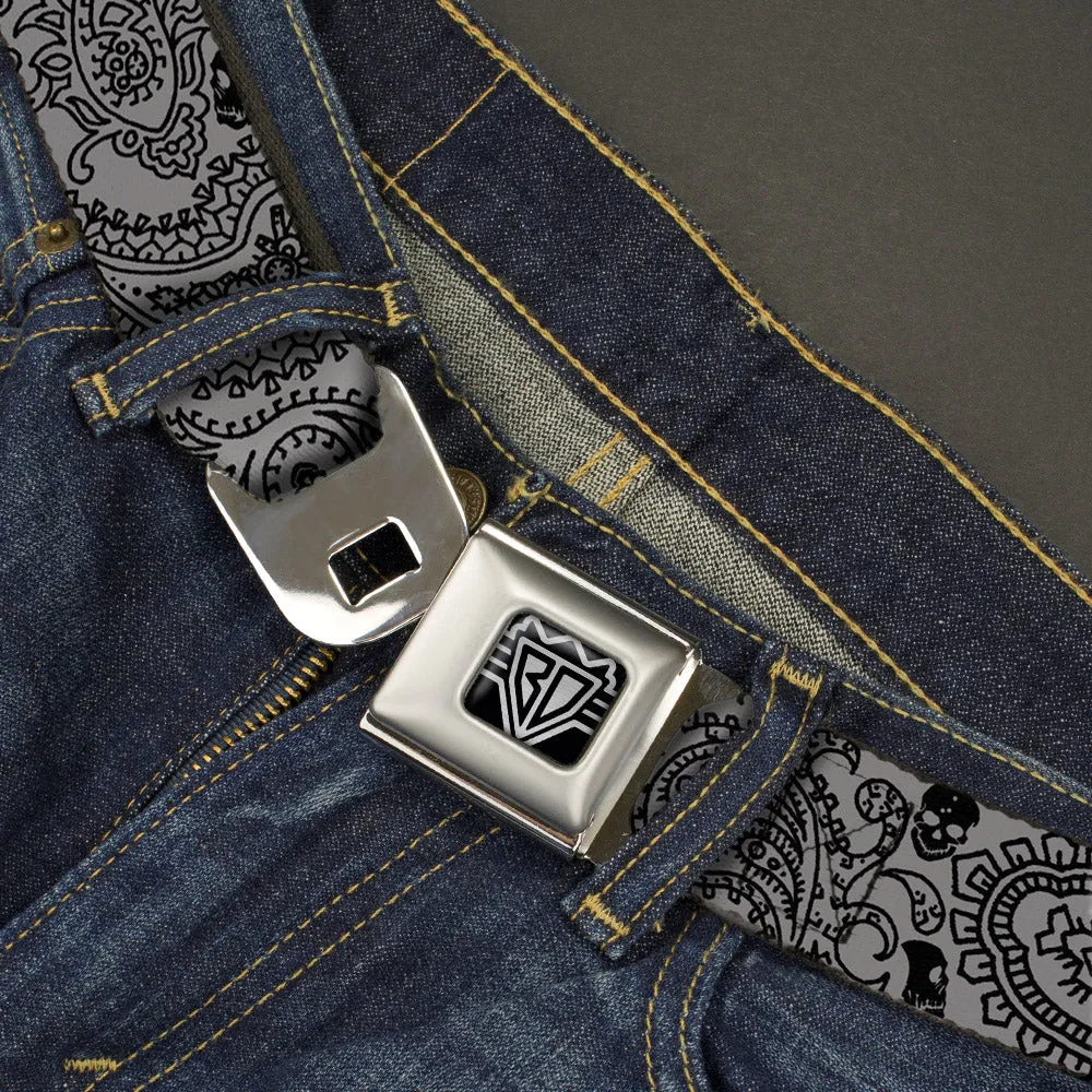 BD Wings Logo CLOSE-UP Full Color Black Silver Seatbelt Belt - Bandana/Skulls Silver/Black Webbing