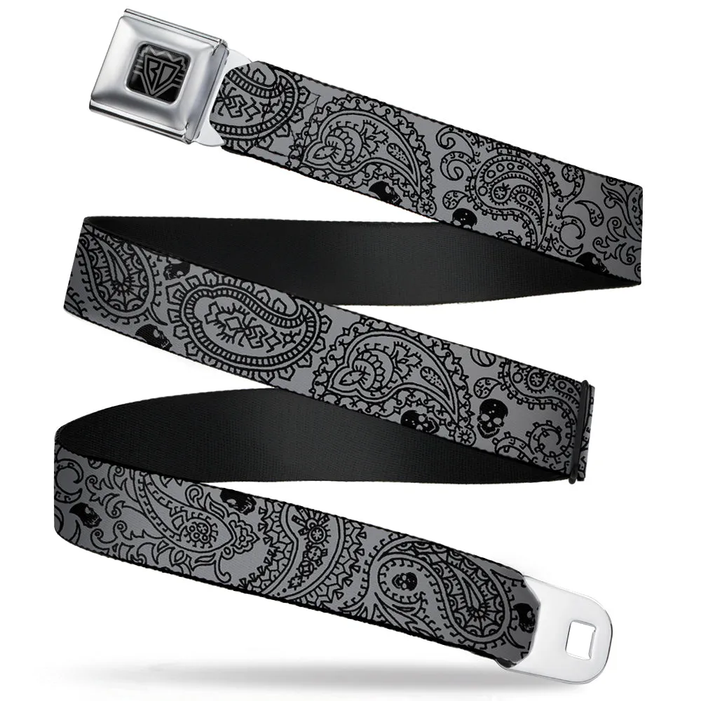 BD Wings Logo CLOSE-UP Full Color Black Silver Seatbelt Belt - Bandana/Skulls Silver/Black Webbing