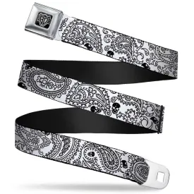 BD Wings Logo CLOSE-UP Full Color Black Silver Seatbelt Belt - Bandana/Skulls White/Black Webbing