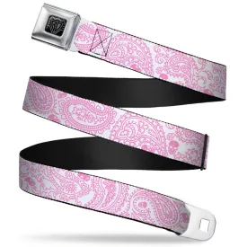 BD Wings Logo CLOSE-UP Full Color Black Silver Seatbelt Belt - Bandana/Skulls White/Pink Webbing