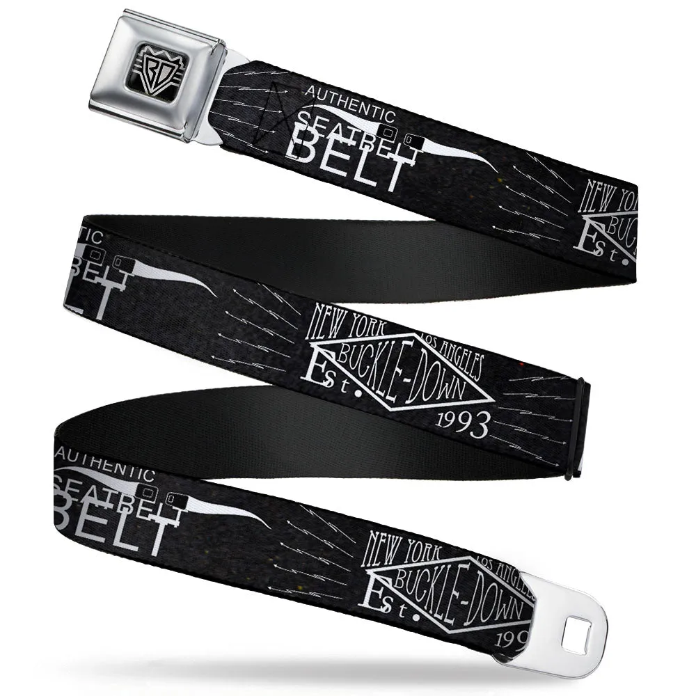 BD Wings Logo CLOSE-UP Full Color Black Silver Seatbelt Belt - BD AUTHENTIC SEATBELT BELT NY-LA Black/White Webbing