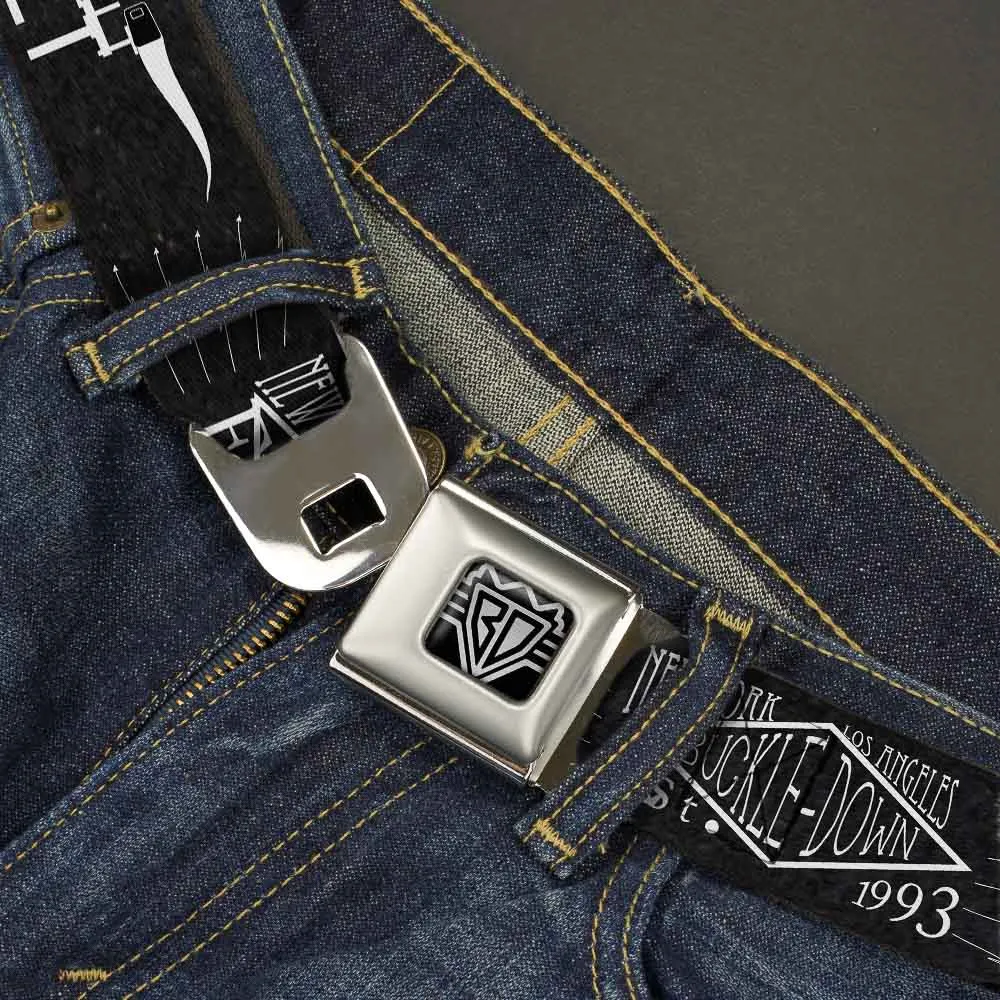 BD Wings Logo CLOSE-UP Full Color Black Silver Seatbelt Belt - BD AUTHENTIC SEATBELT BELT NY-LA Black/White Webbing