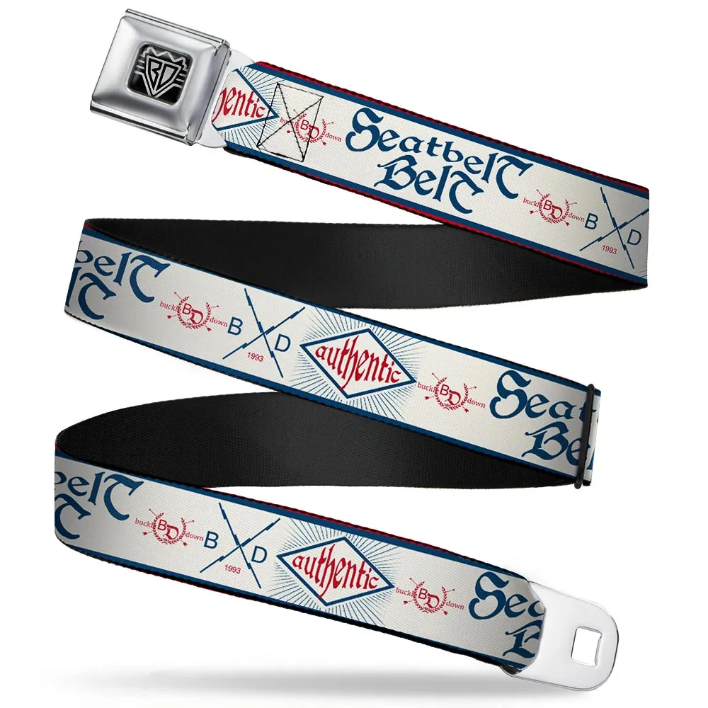 BD Wings Logo CLOSE-UP Full Color Black Silver Seatbelt Belt - BD AUTHENTIC SEATBELT BELT White/Blue/Red Webbing