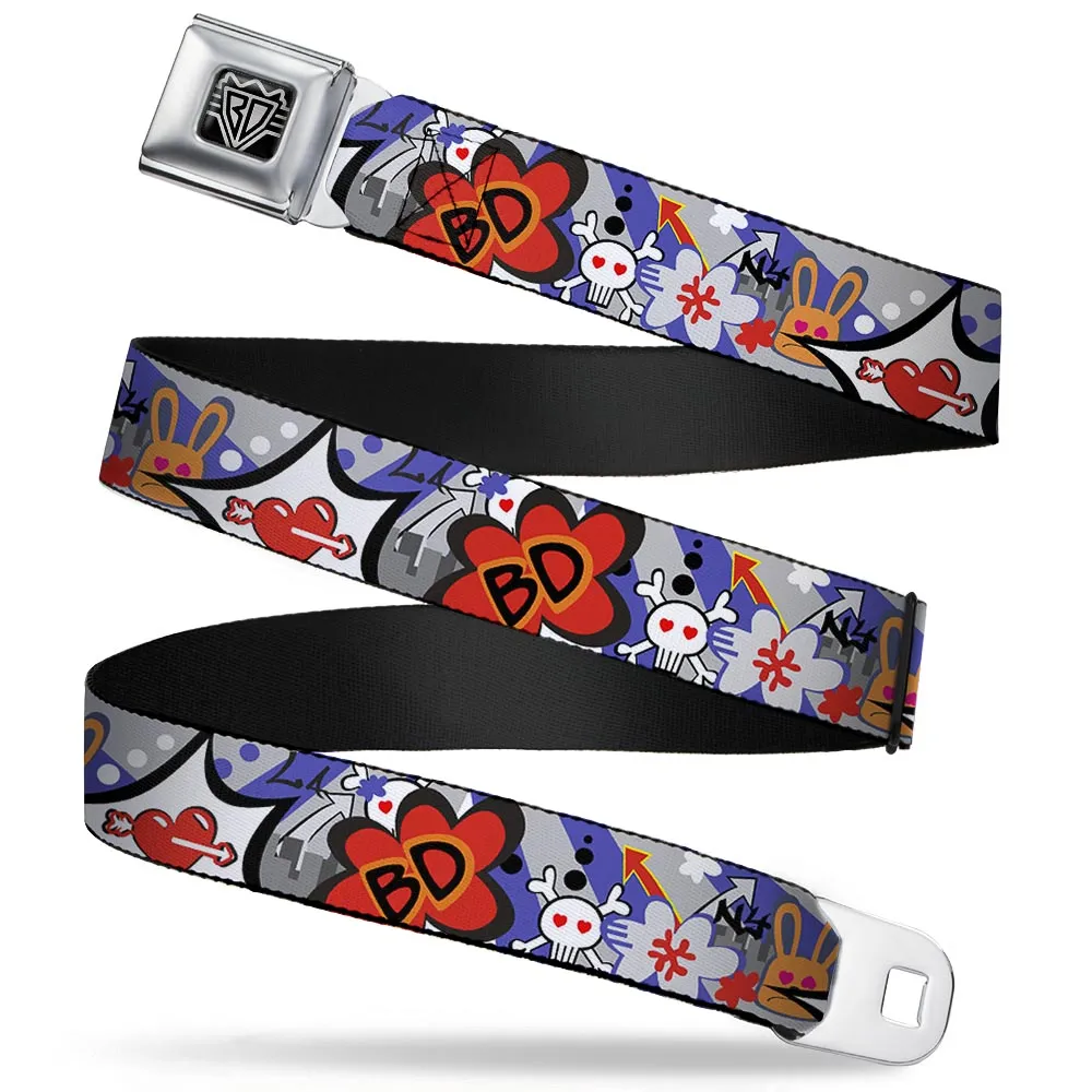 BD Wings Logo CLOSE-UP Full Color Black Silver Seatbelt Belt - BD Cartoon Webbing