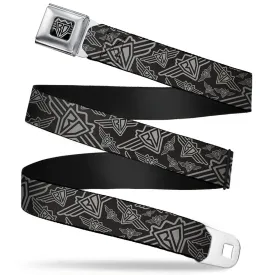 BD Wings Logo CLOSE-UP Full Color Black Silver Seatbelt Belt - BD Logo Scattered Black/Gray Webbing