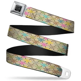 BD Wings Logo CLOSE-UP Full Color Black Silver Seatbelt Belt - BD Monogram Tan/Multi Neon Webbing