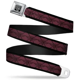 BD Wings Logo CLOSE-UP Full Color Black Silver Seatbelt Belt - BD Monogram2 Red/Black Webbing