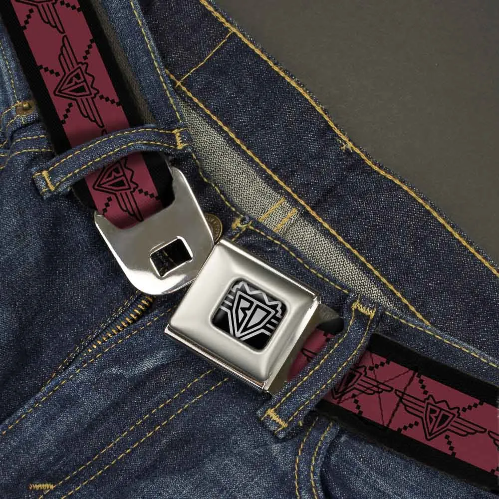 BD Wings Logo CLOSE-UP Full Color Black Silver Seatbelt Belt - BD Monogram2 Red/Black Webbing