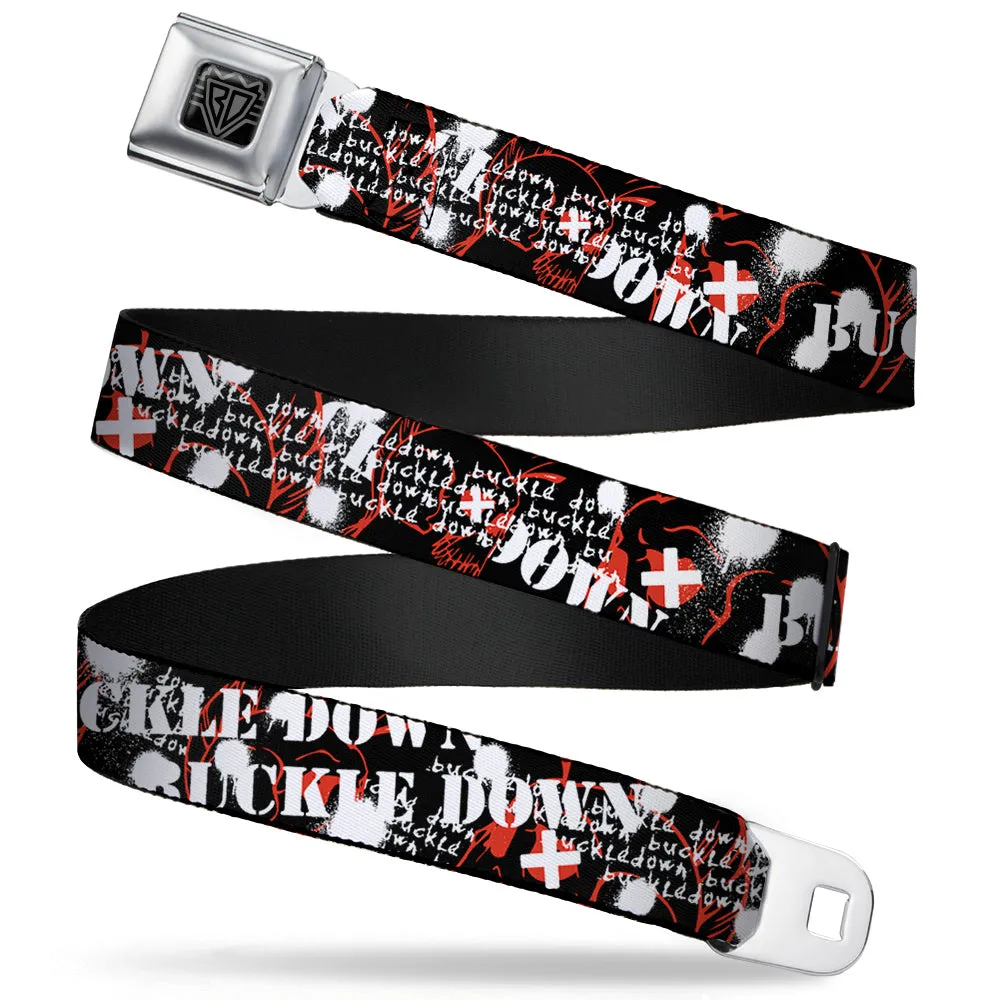 BD Wings Logo CLOSE-UP Full Color Black Silver Seatbelt Belt - BD Punk Webbing