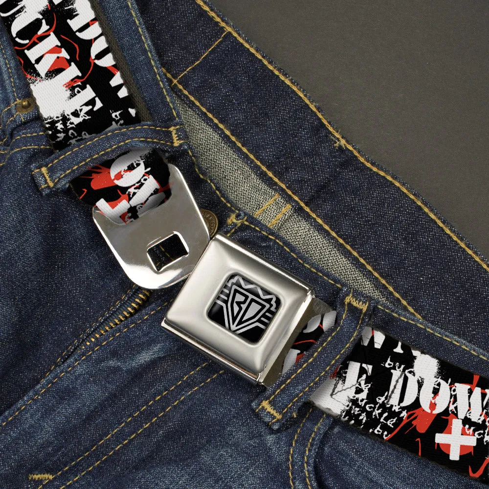 BD Wings Logo CLOSE-UP Full Color Black Silver Seatbelt Belt - BD Punk Webbing