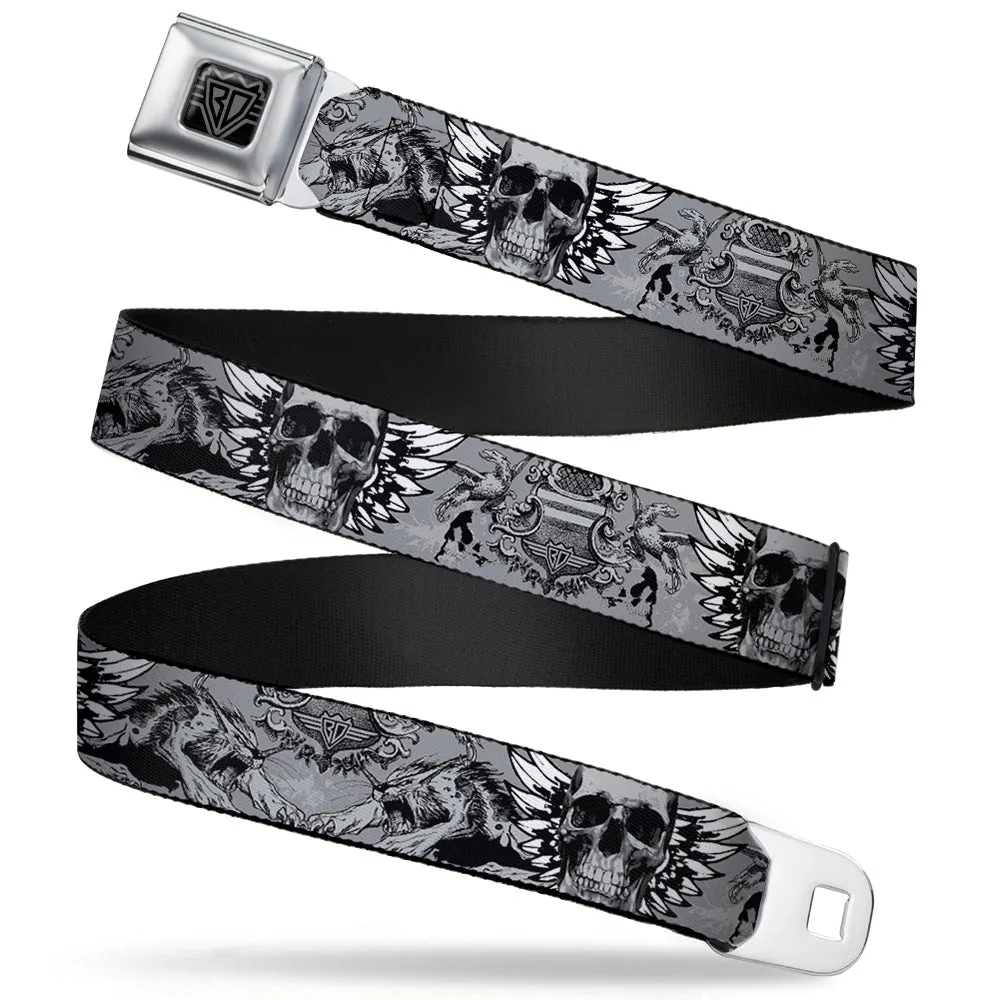 BD Wings Logo CLOSE-UP Full Color Black Silver Seatbelt Belt - BD Werewolves Webbing