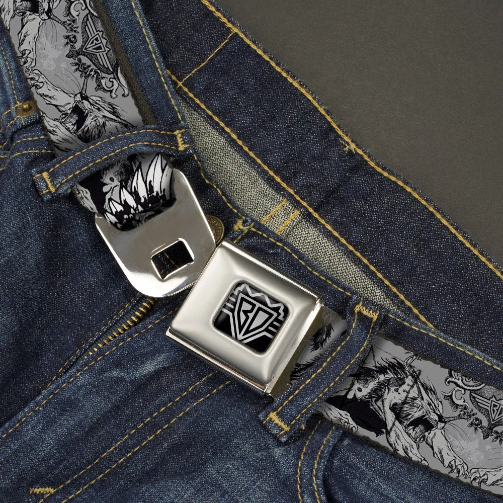 BD Wings Logo CLOSE-UP Full Color Black Silver Seatbelt Belt - BD Werewolves Webbing