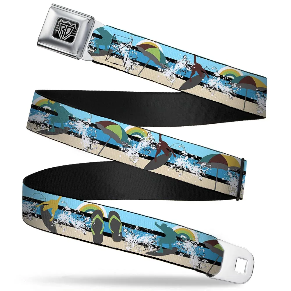 BD Wings Logo CLOSE-UP Full Color Black Silver Seatbelt Belt - Beach Scene 1 Webbing