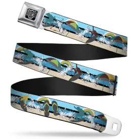 BD Wings Logo CLOSE-UP Full Color Black Silver Seatbelt Belt - Beach Scene 1 Webbing