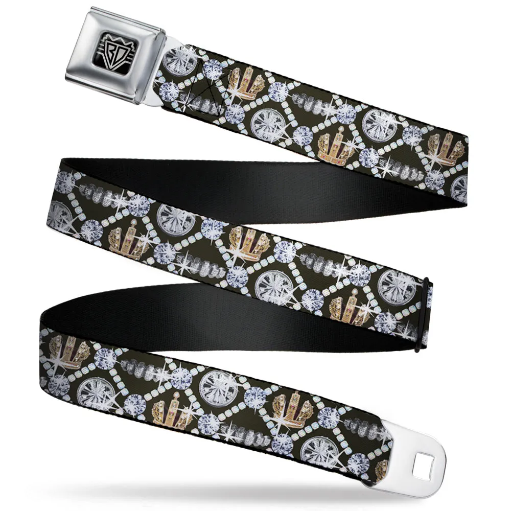 BD Wings Logo CLOSE-UP Full Color Black Silver Seatbelt Belt - Bling Webbing