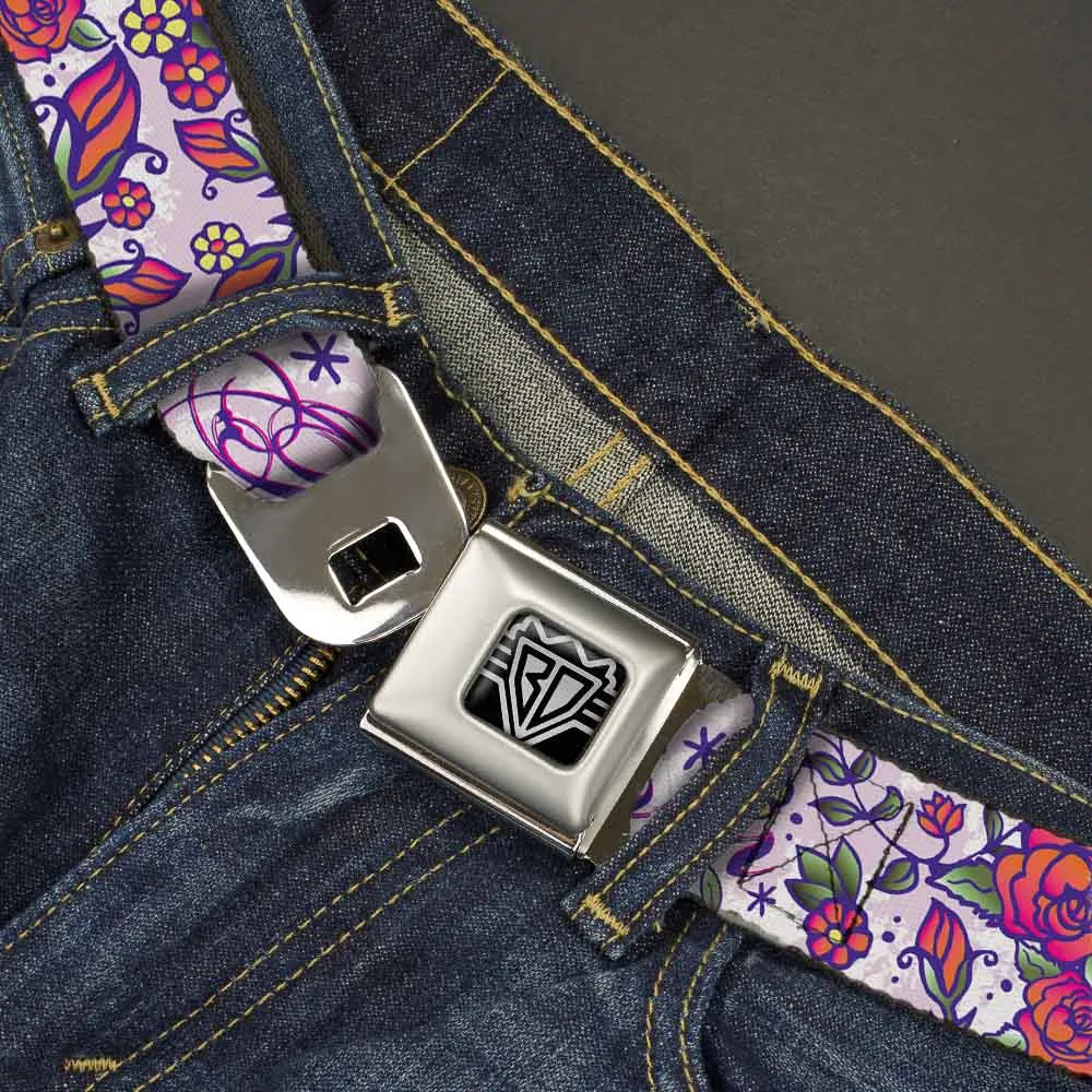 BD Wings Logo CLOSE-UP Full Color Black Silver Seatbelt Belt - Born to Blossom Blue Webbing