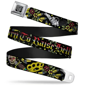 BD Wings Logo CLOSE-UP Full Color Black Silver Seatbelt Belt - Born to Raise Hell Black Webbing