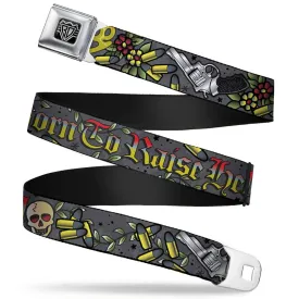 BD Wings Logo CLOSE-UP Full Color Black Silver Seatbelt Belt - Born to Raise Hell Gray Webbing