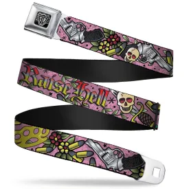 BD Wings Logo CLOSE-UP Full Color Black Silver Seatbelt Belt - Born to Raise Hell Pink Webbing