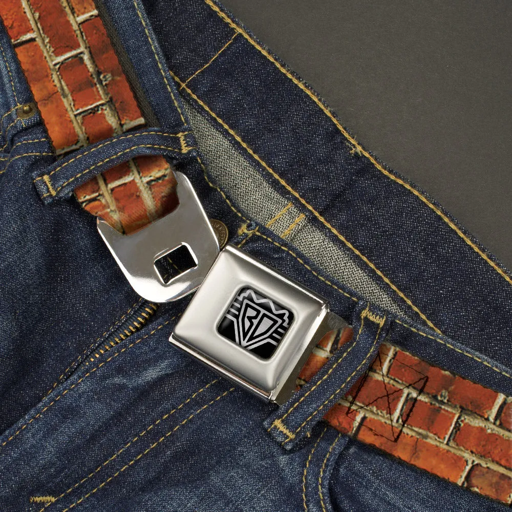 BD Wings Logo CLOSE-UP Full Color Black Silver Seatbelt Belt - Brick Wall Webbing